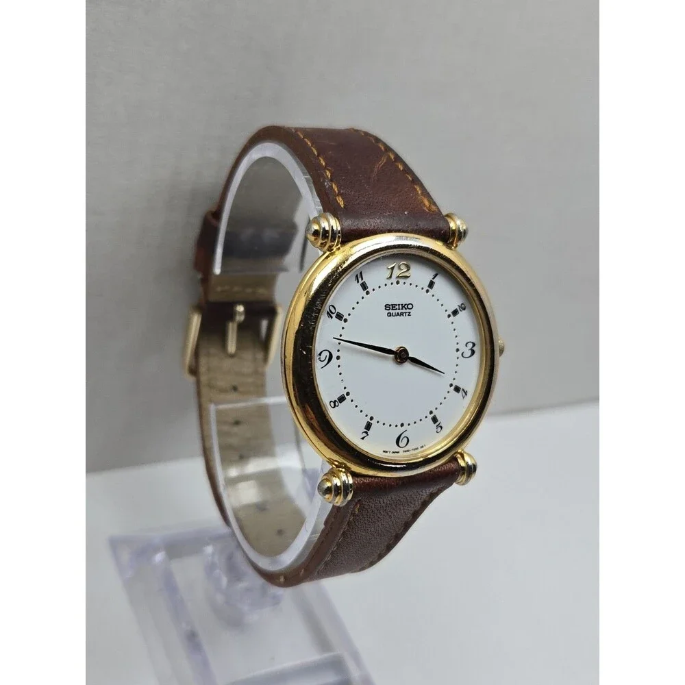 Vintage Seiko Vendome Obus 35mm Watch Gold Tone Quartz Art Deco New Battery